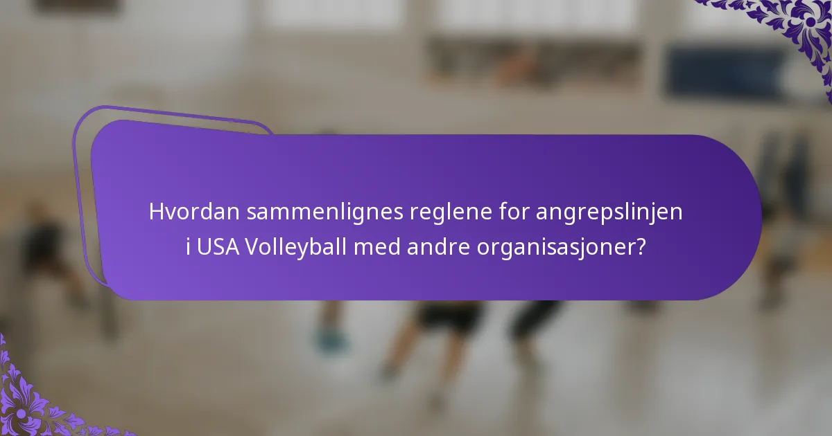Hvordan sammenlignes reglene for angrepslinjen i USA Volleyball med andre organisasjoner?